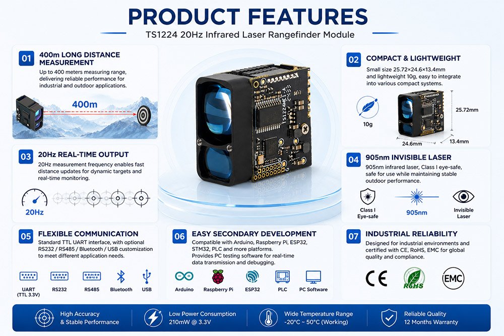 TS1224 UART laser rangefinder module Product Features