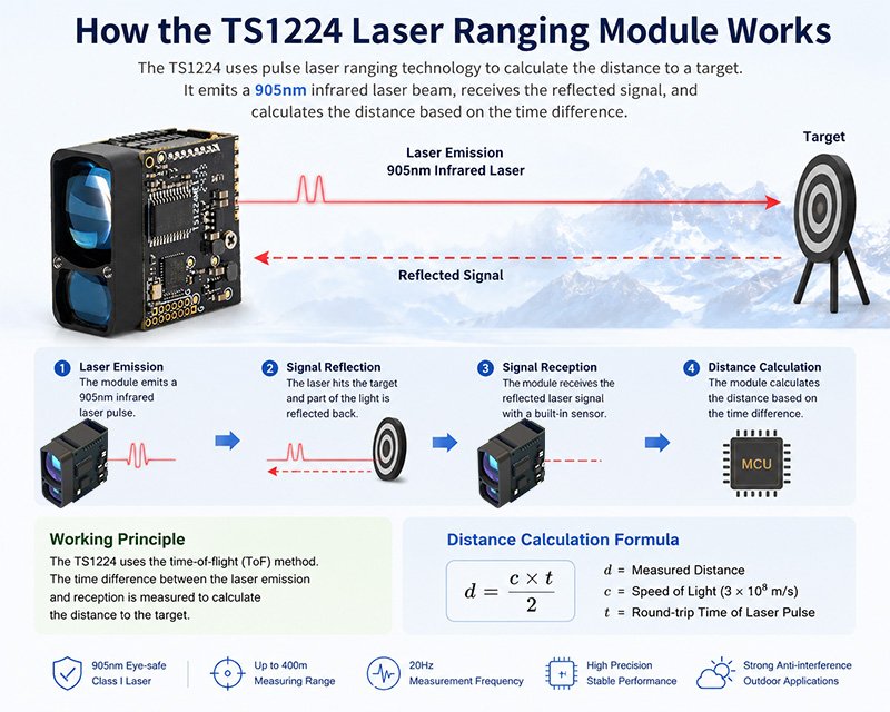 how the TS1224 compact laser rangefinder module work