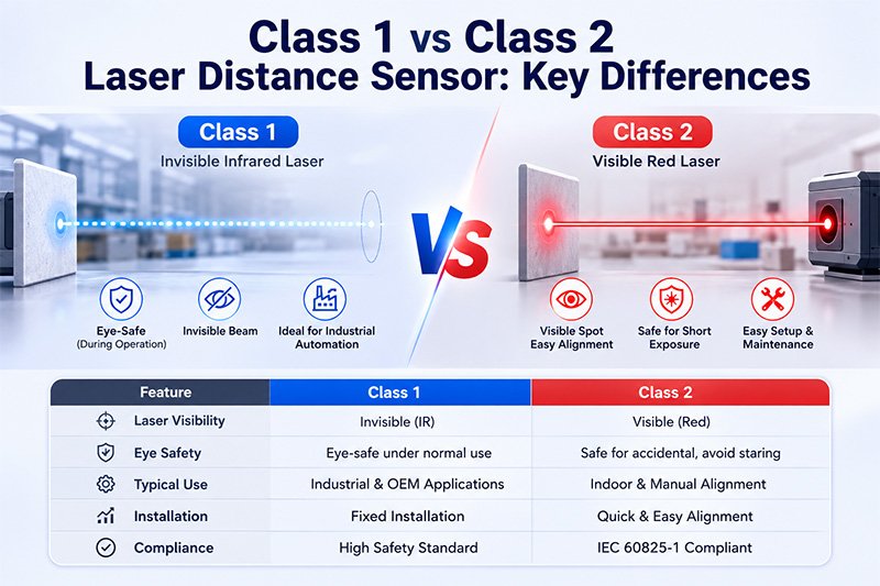 Class 1 vs Class 2 Laser Distance Sensor Key Differences Class 1 vs Class 2 Laser Distance Sensor Key Differences
