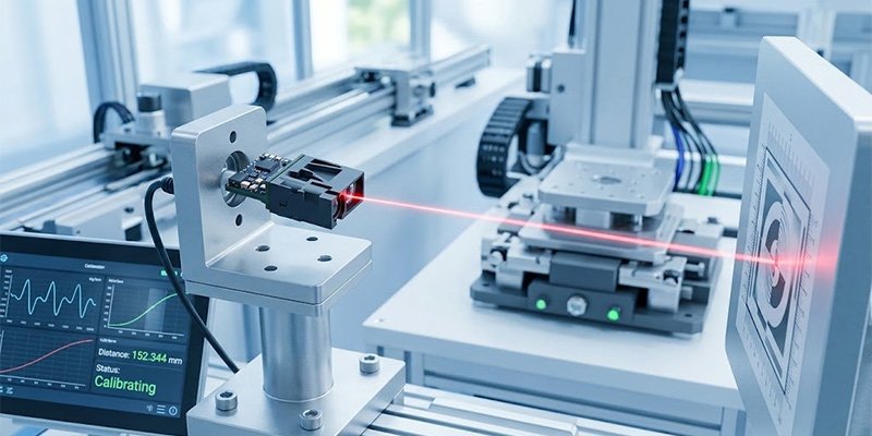 Laser distance sensor for industrial calibration in an automated measurement setup