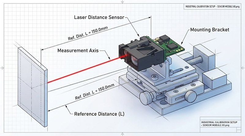 Reference distance setup for industrial laser measurement calibration Reference distance setup for industrial laser measurement calibration