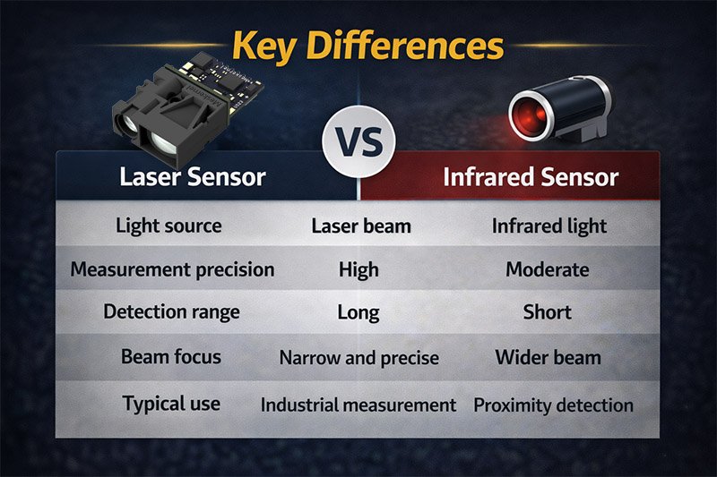 difference between laser sensor and infrared sensor